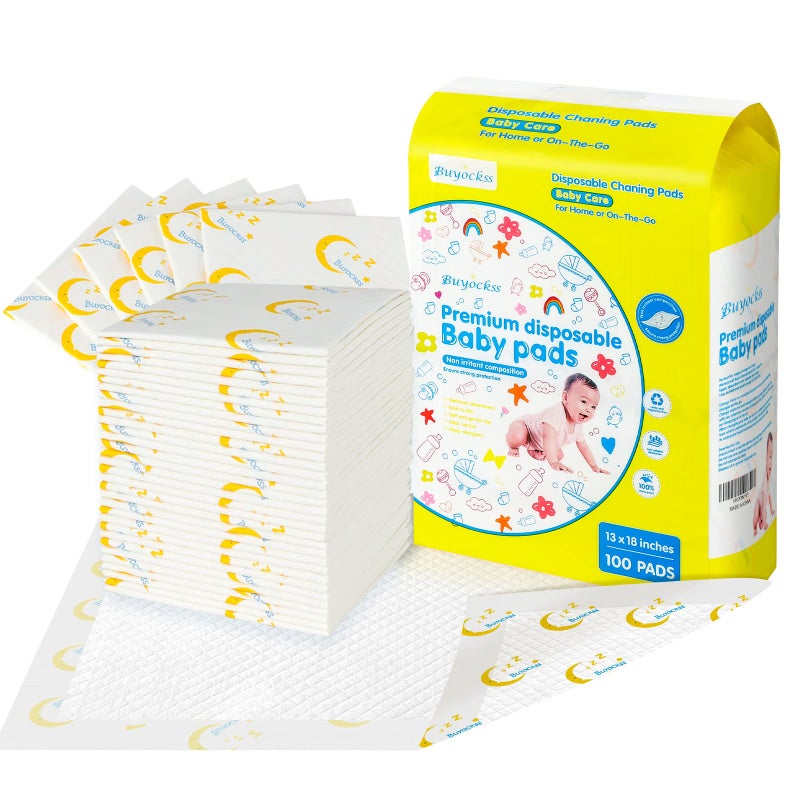 Buyockss Baby Disposable Changing Pads 100 Count Incontinence Underpad Diaper Changing Liners Quick Absorb Soft Breathable Waterproof Leak Proof 13x18in - Image 1